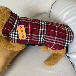 Pet Reversible Cranberry Plaid & Solid Black Quilted Coat